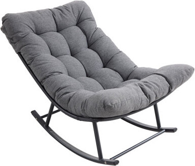 George Oliver Outdoor Indoor Papasan Rocking Chair - Wicker Egg Lounge Chair with Soft Cushion, Weather-Resistant Design for Patio, Porch, Balcony & Living Room,Gre