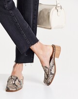 Thumbnail for your product : ASOS DESIGN Melisa leather square toe mule loafers in natural snake