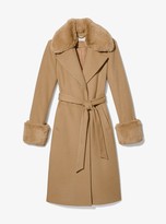 camel faux fur trim coat