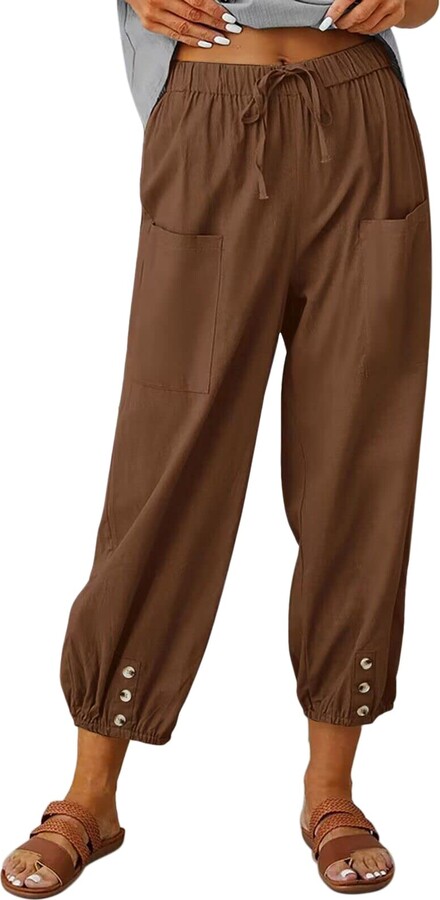G4Free Women's Bootcut Golf Capris with Pockets Bootleg Crop Yoga Casual  Pants Drawstring Black Small