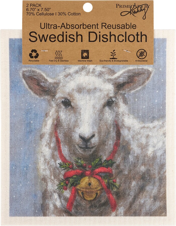 Primitives by Kathy Festive Sheep Swedish Cloth Towel Set