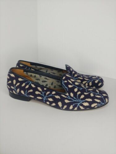 Stubbs & wootton women's 8.5 needlepoint colorful floral vines slip on loafers