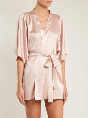 Fleur of England Lace Detail Silk Blend Short Robe - Womens - Light Pink