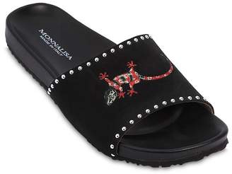 MonnaLisa Studded Suede & Rubber Slide Sandals