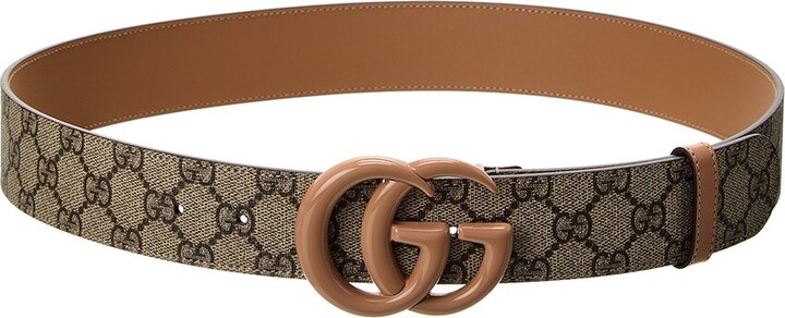 Gucci Gg Marmont Wide Gg Supreme Canvas & Leather Belt