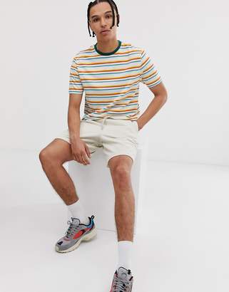 ASOS DESIGN Tall organic cotton relaxed t-shirt with rainbow stripe and contrast neck
