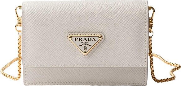 Prada Saffiano Leather Card Holder with Shoulder Strap
