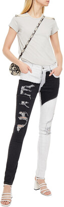 Rick Owens Tyrone Distressed Coated Patchwork Mid-rise Skinny Jeans