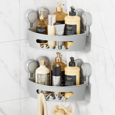 Rebrilliant Corner Shower Rack With Suction Cup Design 2-Piece Set Waterproof And Oil-Proof Removable Without Drilling