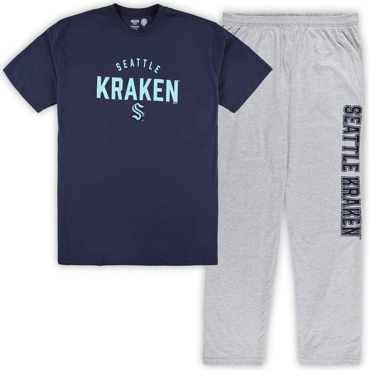 Profile Men's Seattle Kraken Navy, Heather Gray Big and Tall T-shirt and Pants Lounge Set - Navy, Heather Gray