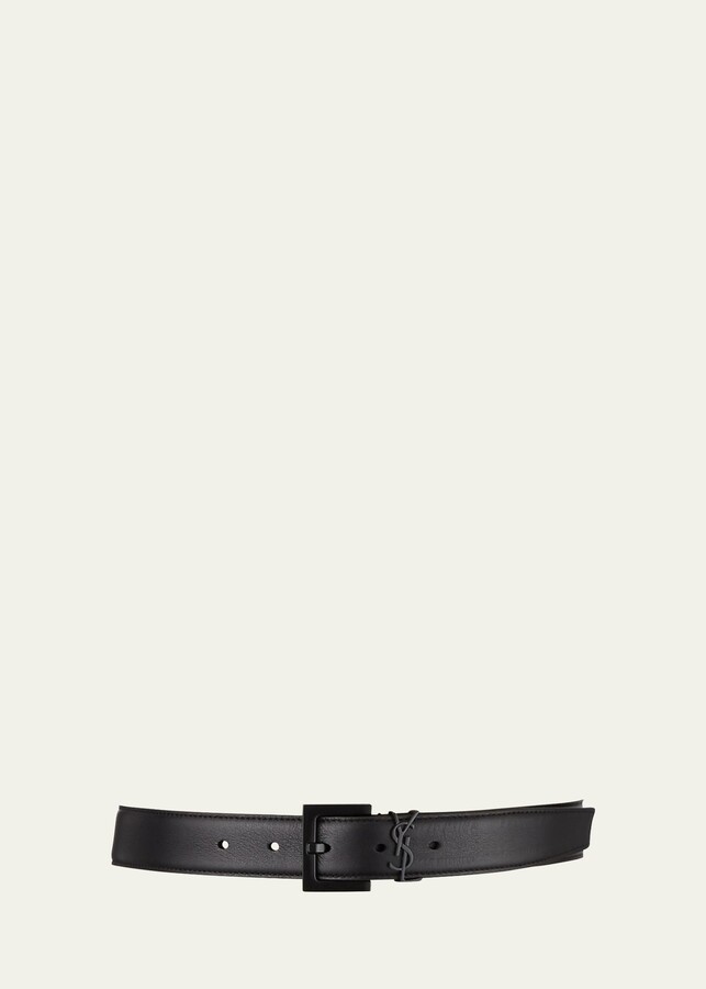 Saint Laurent Ysl Monogram Leather Belt Dark Beige/Bronze