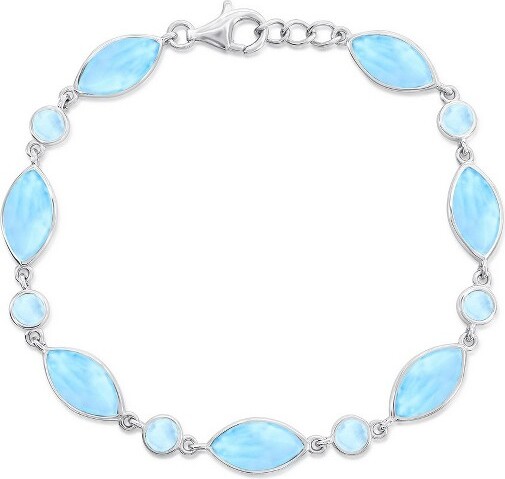 Caribbean Treasures CaribbeanTreasuresSterlingSilverMarquise&RoundLarimarBracelet-Blue7+1Inch
