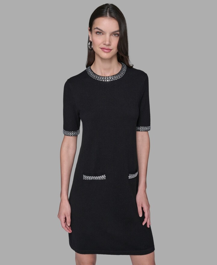 Karl Lagerfeld Paris Women's Crewneck Embellished Shift Dress