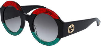 Gucci Glittered Oversized Round Sunglasses, Red/Green/Black