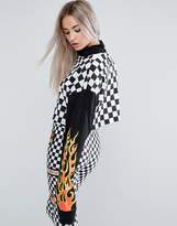 Thumbnail for your product : Jaded London Petite Cropped Long Sleeve Top In Check Logo Print