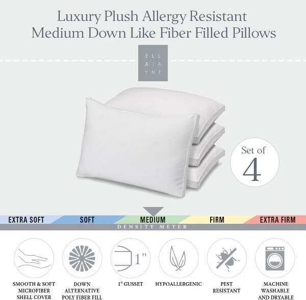 Ella Jayne Gusseted Medium Density Plush Down Alternative Pillow, for All  Sleep Positions, Set of ShopStyle