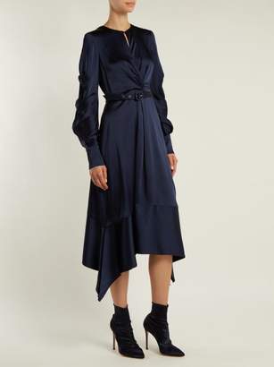 Jonathan Simkhai Asymmetric Satin Midi Dress - Womens - Navy