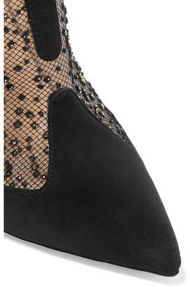 Christian Louboutin Papilloboot 100 Embellished Mesh And Suede Ankle Boots - Black