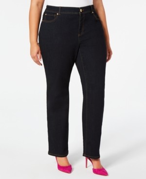 INC International Concepts Plus Size Straight-Leg Tummy Control Jeans, Created for Macy's