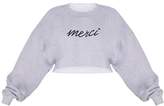 Thumbnail for your product : PrettyLittleThing Plus Grey Merci Slogan Cropped Sweater