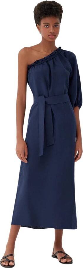 Labeca London Us Women's Sardinia Navy Linen One Shoulder Dress - m-l / Navy