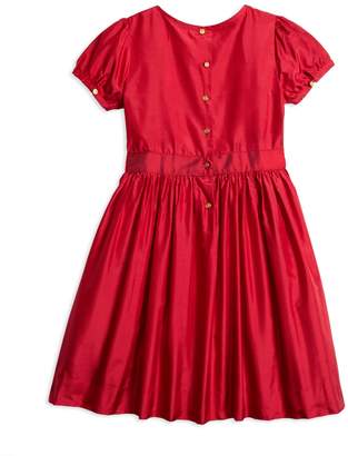 Brooks Brothers Girls Short-Sleeve Silk Smocked Dress