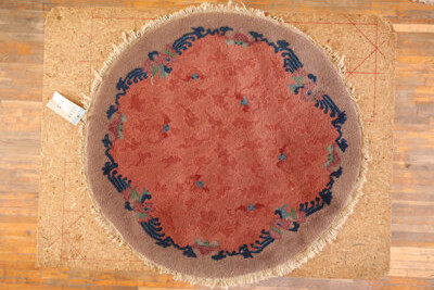 Rugs On Net Antique Floral Medallion 1900s Hand Knotted Pile Round Wool Coral / Salmon Pink Rug