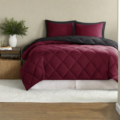 JINXUNDA Reversible 3-piece Bedding Sets Microfiber Comforter Red And Black Full/queen