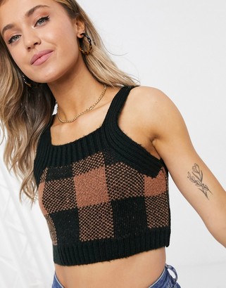 ASOS DESIGN knitted cami in check pattern
