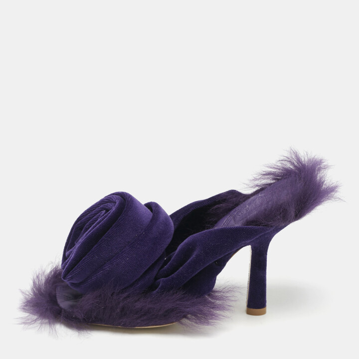 Burberry Purple Velvet and Fur Step Rose Thong Sandals Size 36