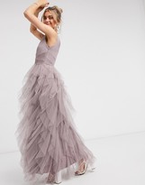 Thumbnail for your product : Little Mistress organza maxi dress with waterfall detail in mink