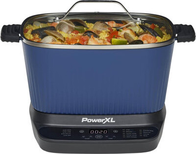 PowerXL Stirmax Midnight Blue 7.5 Quart Digital Multi-cooker With Automatic Paddle To Stir And Shred, 9 In 1 Programmable Presets To Sauté, Sear, And