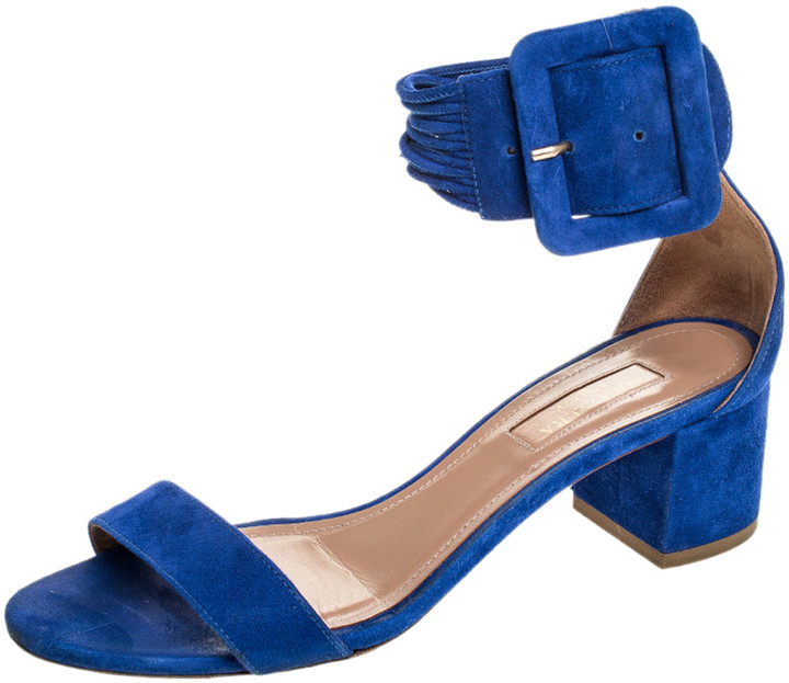 blue suede sandals heels