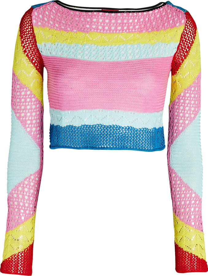 Vintage 90s Loud Rainbow Pride Striped Cropped Tee Colorful Horizontal Stripe Reworked Crop Top T-shirt Size 2X Kleding Dameskleding Tops & T-shirts Croptops & Bandeautops Croptops 