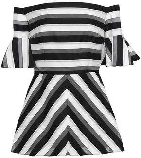 Lela Rose Off-the-shoulder Striped Cotton And Silk-blend Peplum Top