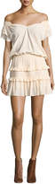 Thumbnail for your product : BA&SH Lini Off-the-Shoulder Tiered Ruffle Mini Dress, Nude