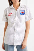 Thumbnail for your product : R 13 Appliquéd Striped Cotton-poplin Shirt - Navy