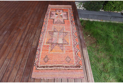 Bungalow Rose Handmade Vintage Turkish Runner Rug in Unique Antique Bohemian Carpet for Hallway