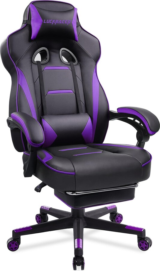 LUCKRACER Gaming Chair with Footrest Office Desk Chair Pu Leather High