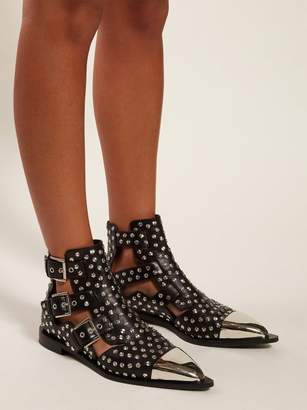 Alexander McQueen Studded Leather Boots - Womens - Black Silver