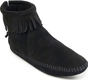 Minnetonka Suede Leather Ankle Boots - Back Zip Boot Softsole