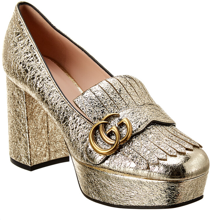 leather platform pump with fringe