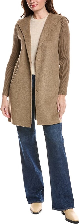 Kenneth Cole Hooded double face wool with rib knit sleeves