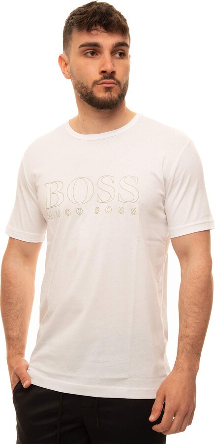 HUGO BOSS Slim-fit T-shirt in cotton with gold-effect logo - ShopStyle
