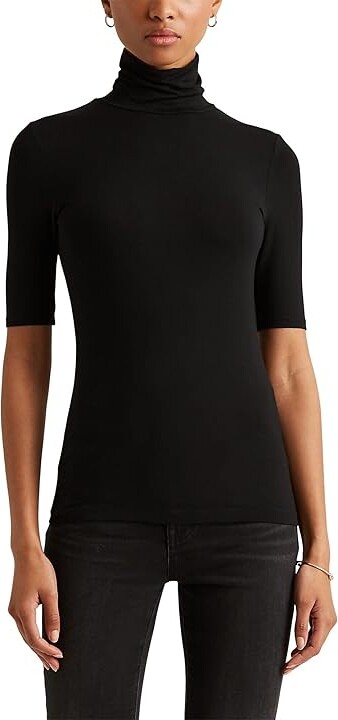 Lauren Ralph Lauren Jersey Turtleneck Top Women's Clothing Polo Black : MD Viscose/Elastane