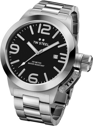 TW Steel Canteen Unisex Quartz Watch with Black Dial Analogue Display and Silver Stainless Steel Bracelet CB1