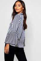 Thumbnail for your product : boohoo Petite Stripe Bell Sleeve Shirt
