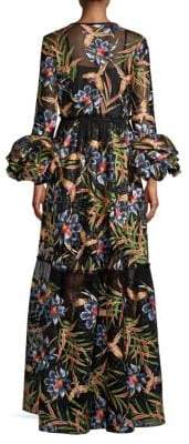 Diane von Furstenberg Puff Sleeves Tropical Maxi Dress