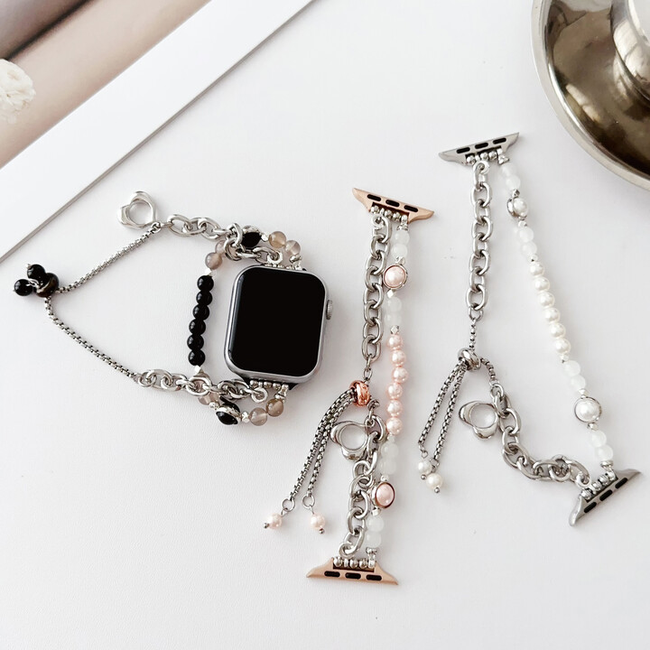 Agate bead bracelet strap for Apple Watch S10 42mm strap 46mm 45mm 44mm 41mm 40mm 38mm elegant women & apos;s wristband for iWatch 987