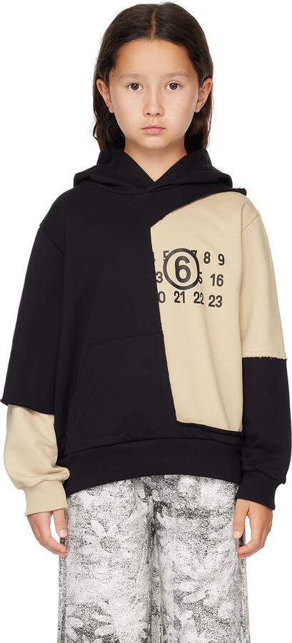 MM6 MAISON MARGIELA Kids Black & Beige Patchwork Hoodie